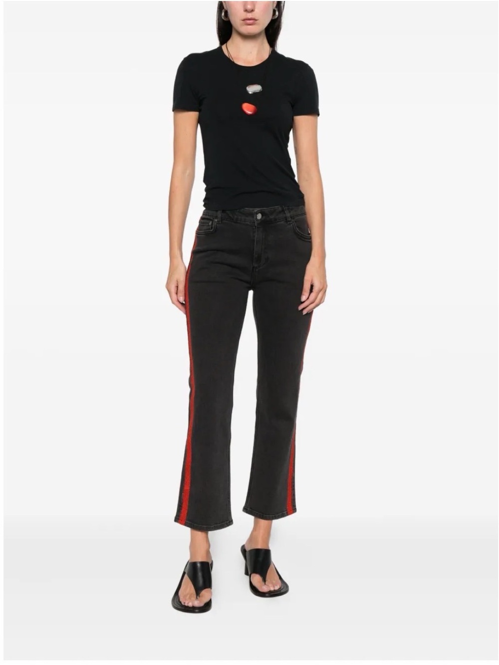 Victoria Beckham Black Jeans with Red Stripe- $310